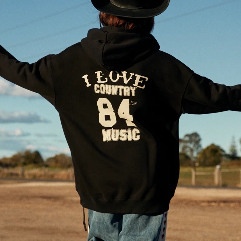 I love country music Black Graphic Hoodie